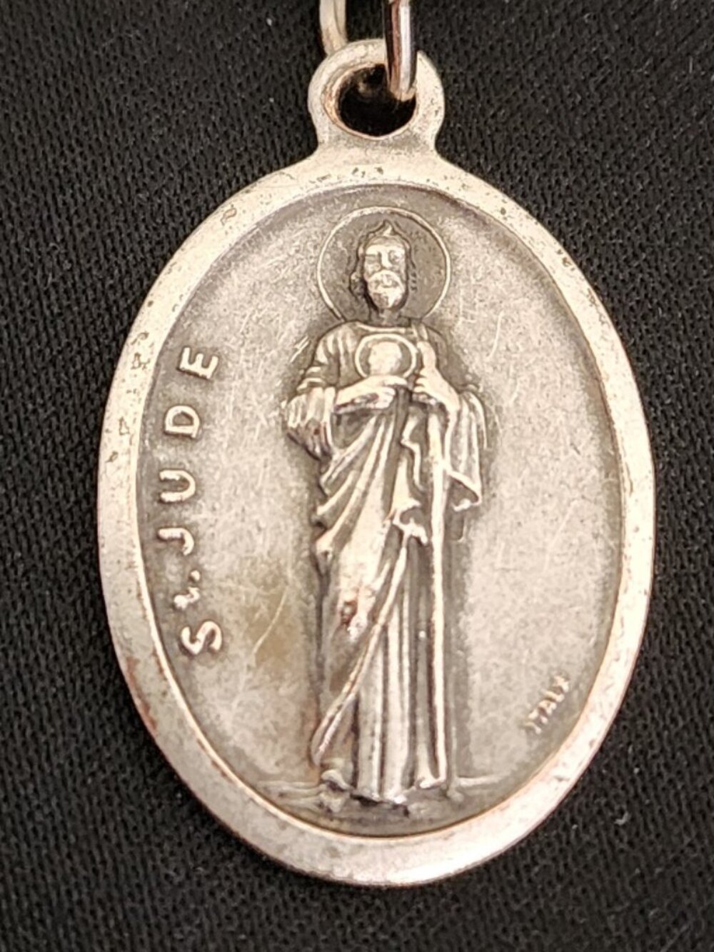 Vintage St. Jude Thaddeus Pray For Us Pendant with 30" silver-tone chain - Italy